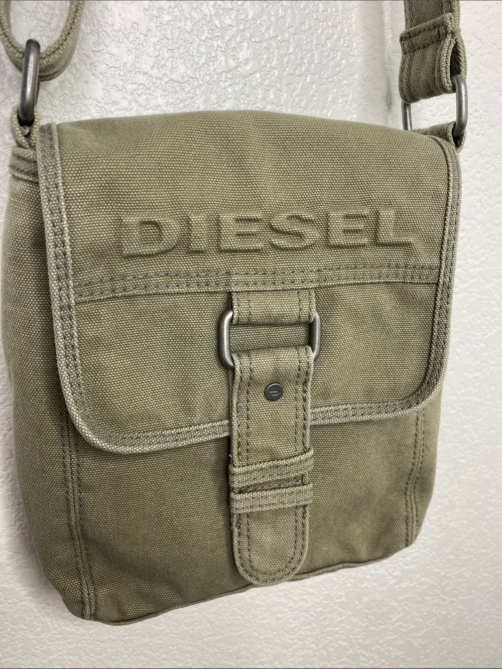Diesel Olive Green Thick Canvas Crossbody Bag Y2K - Picture 3 of 14
